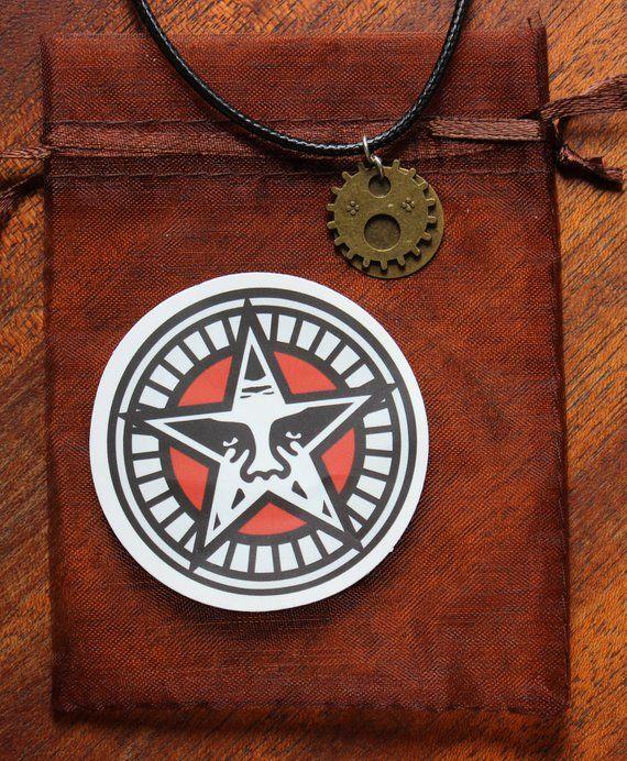 Obey Star Gear Logo - Steampunk Clock Gear necklace Set / Obey Star Sticker | Etsy