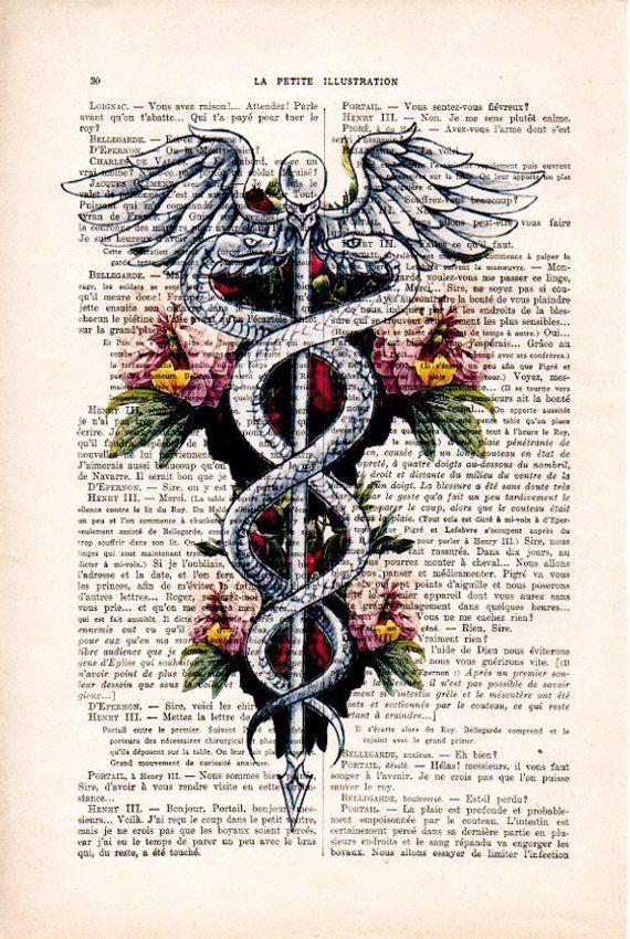 Doctors Office Cross Logo - Caduceus Symbol, Medical Art, Medicine, Rod of Asclepius Poster