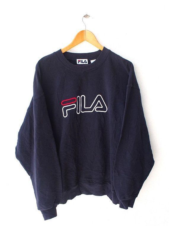 Old Fila Logo - FILA Big Logo Perugia Italia 90's Vintage Sweater Blue Sweater