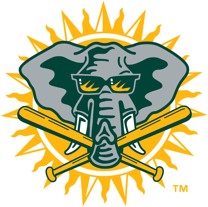 Two Elephant Logo - Oakland Athletics Alternate Logo (1994) - Elephant with sunglasses ...