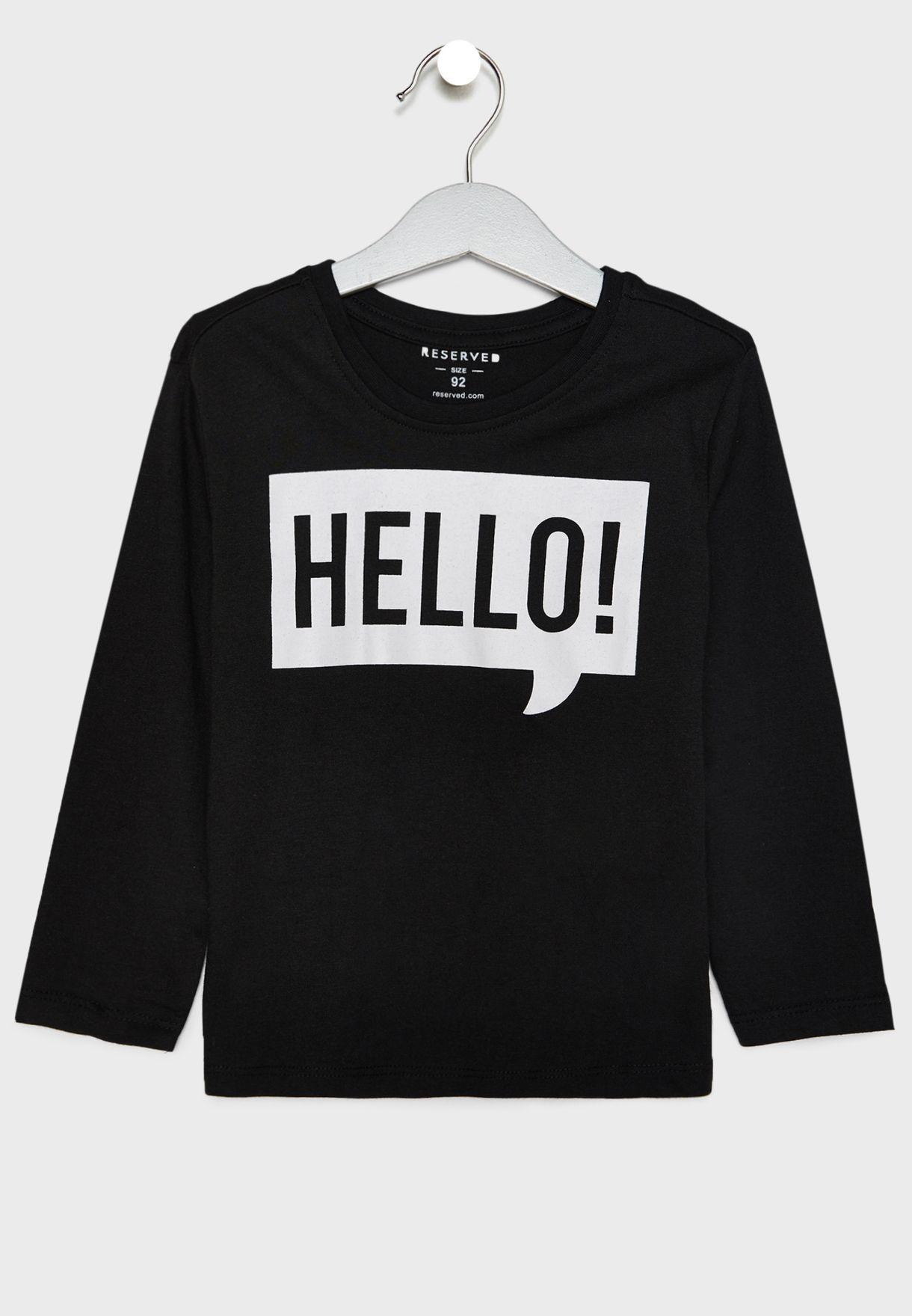 Reserved Clothes Logo - Shop Reserved Black Kids Hello T Shirt UT078 99X For Kids In UAE