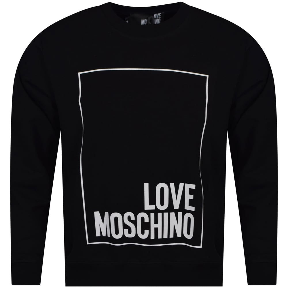Black and White Clothing Company Logo - LOVE MOSCHINO Love Moschino Black White Border Text Logo Sweatshirt