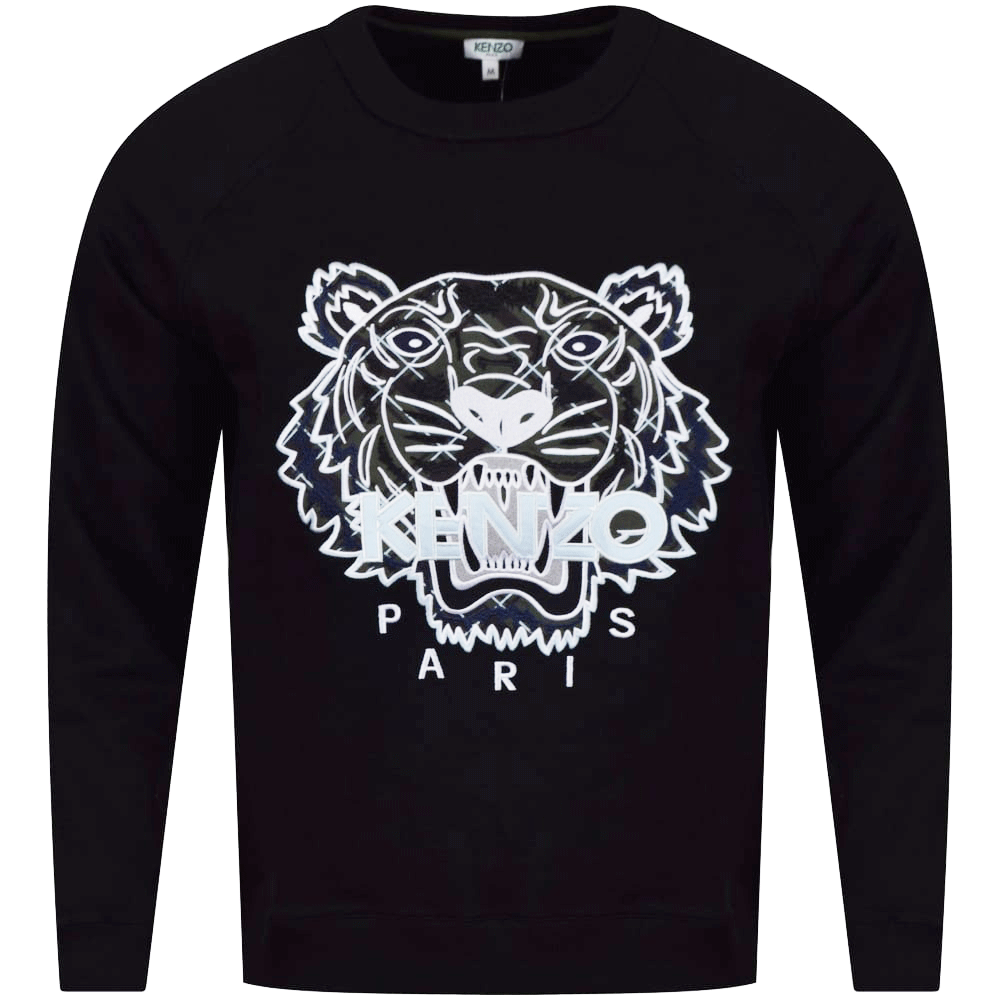 Black and White Clothing Company Logo - KENZO Kenzo Black/Khaki Check Tiger Logo Sweatshirt - Men from ...