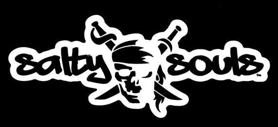 Pirate Surf Logo - Salty Souls Pirate Skull & Swords Sticker Decal Beach Surfing