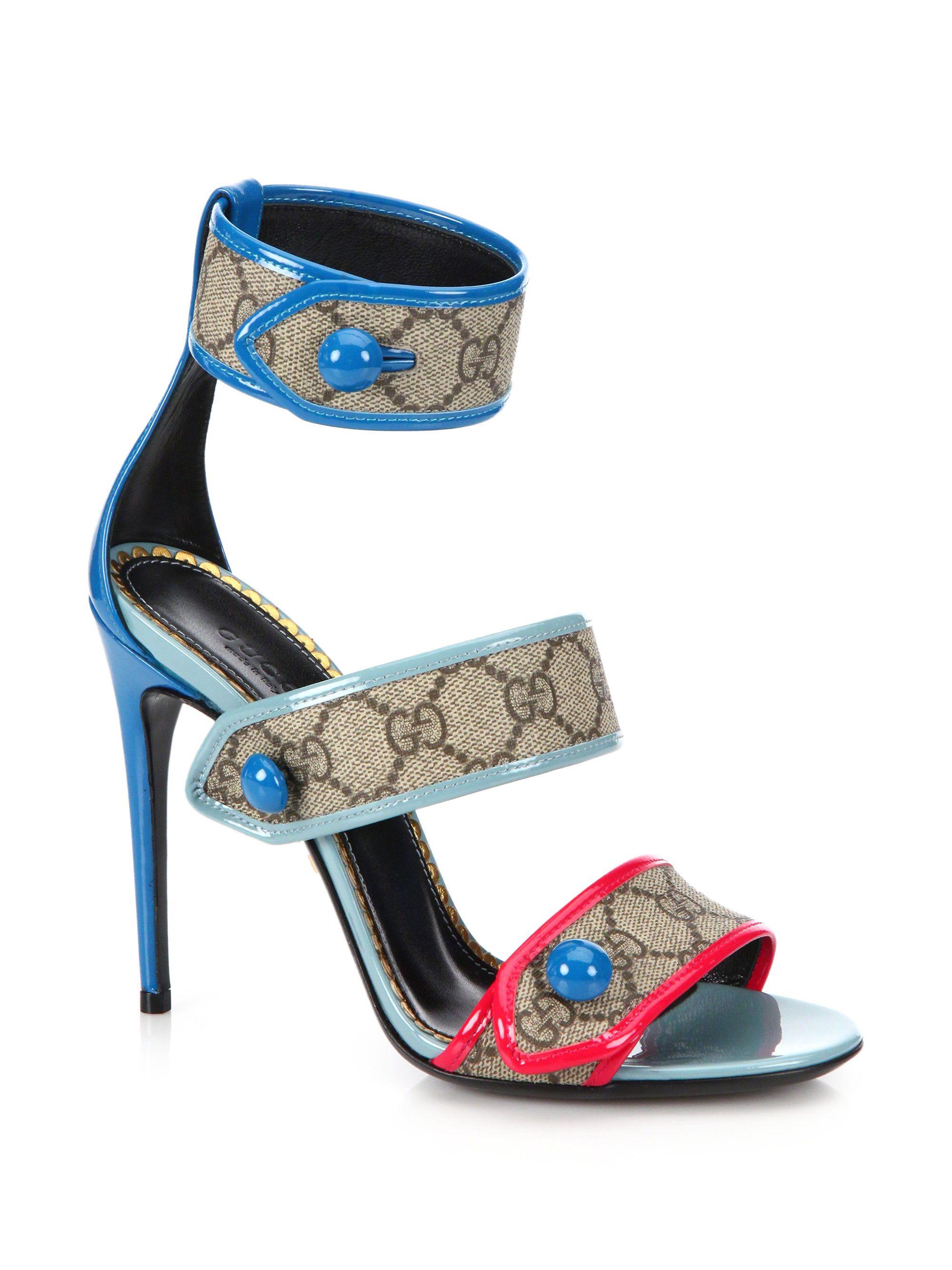 Colorful Gucci Logo - Lyst - Gucci Harleth GG Patent-Leather Sandals