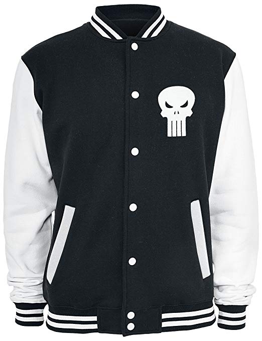 Black and White Clothing Company Logo - The Punisher Logo College Jacket Black White M: Clothing
