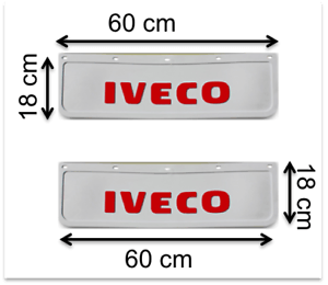 White with Red Logo - Mud Flaps Truck Lorry IVECO 18x60cm Embossed White with Red Logo