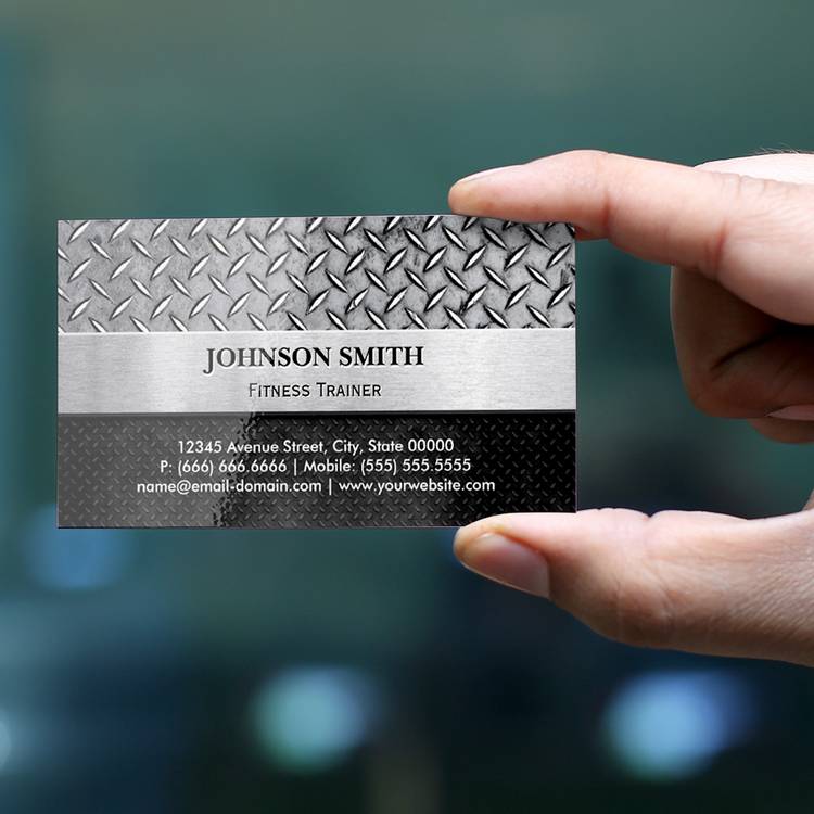 Diamond Plate Business Logo - Fitness Trainer Metal Plate Business Card