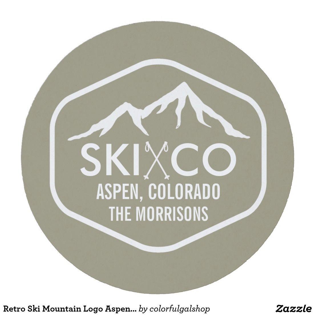 Custom Mountain Logo - Retro Ski Mountain Logo Aspen Colorado Custom Round Paper Coaster