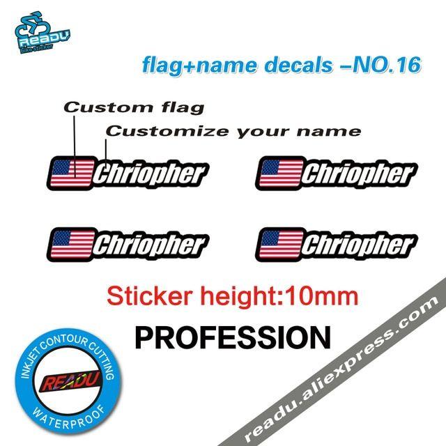 Custom Mountain Logo - Flag and name sticker mountain bike frame logo personal name decals