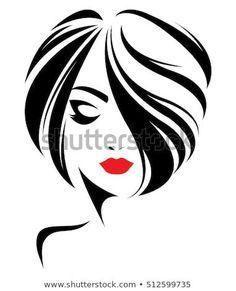 Red Flowing Hair Logo - illustration of women short hair style icon, logo women face on ...