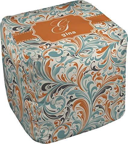Orange Cube Swirl Logo - RNK Shops Orange & Blue Leafy Swirls Cube Pouf Ottoman