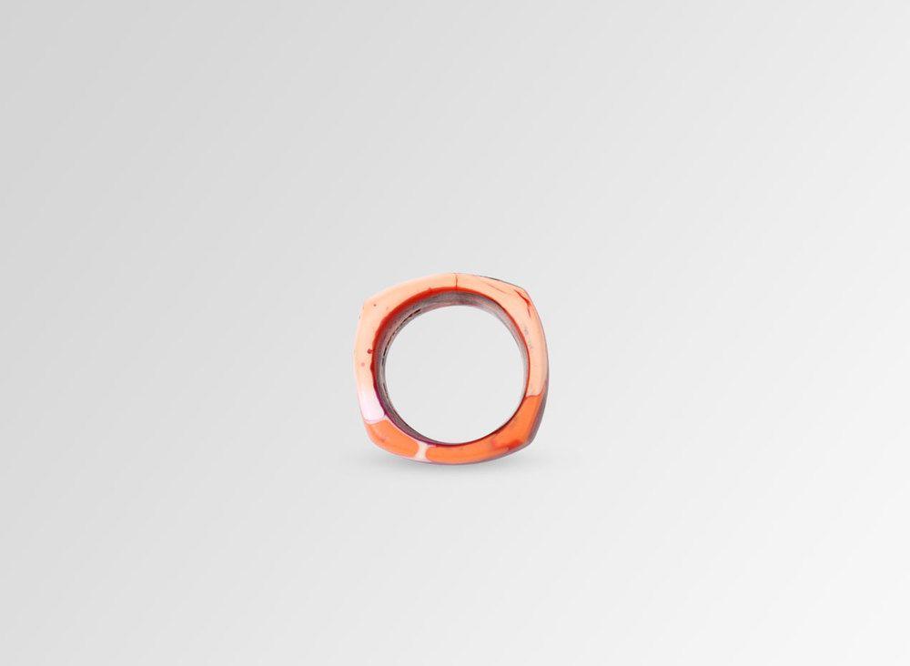 Orange Cube Swirl Logo - Resin Cube Ring - Vogue Swirl Size T - Dinosaur Designs Australia