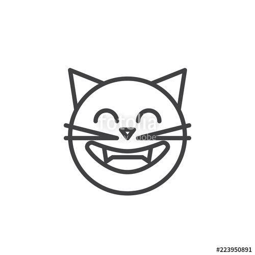 Cat Emoji Logo - Laughing cat face emoticon outline icon. linear style sign