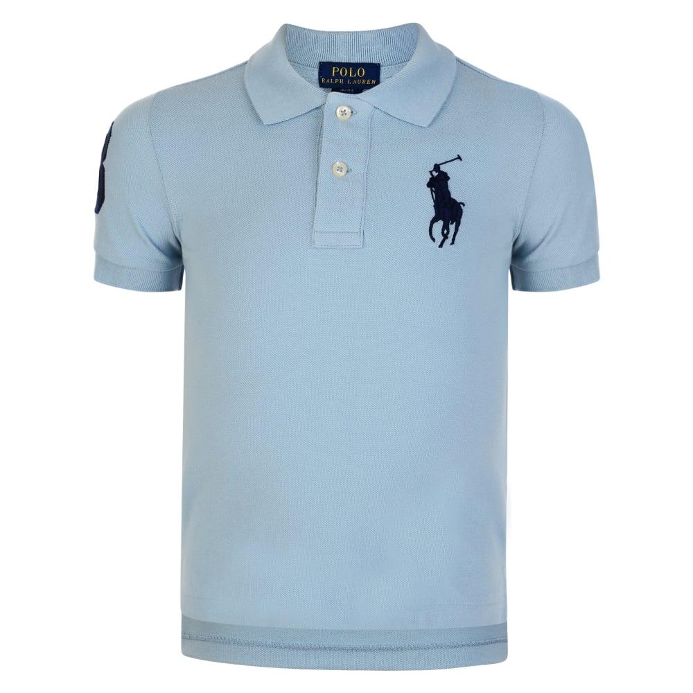 Grey and Navy Blue Logo - Ralph Lauren Boys Light Blue Polo Shirt with Embroidered Navy Logo