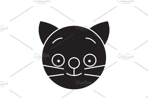 Cat Emoji Logo - Happy cat emoji black vector concept ~ Illustrations ~ Creative Market