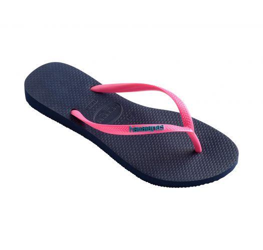 Grey and Navy Blue Logo - Navy Blue Flip-flops And Pink Straps With The Havaianas Logo - Slim ...