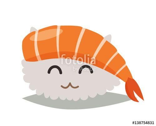 Cat Emoji Logo - Sashimi happy cat emoji vector illustration. Emoji happy sushi in ...