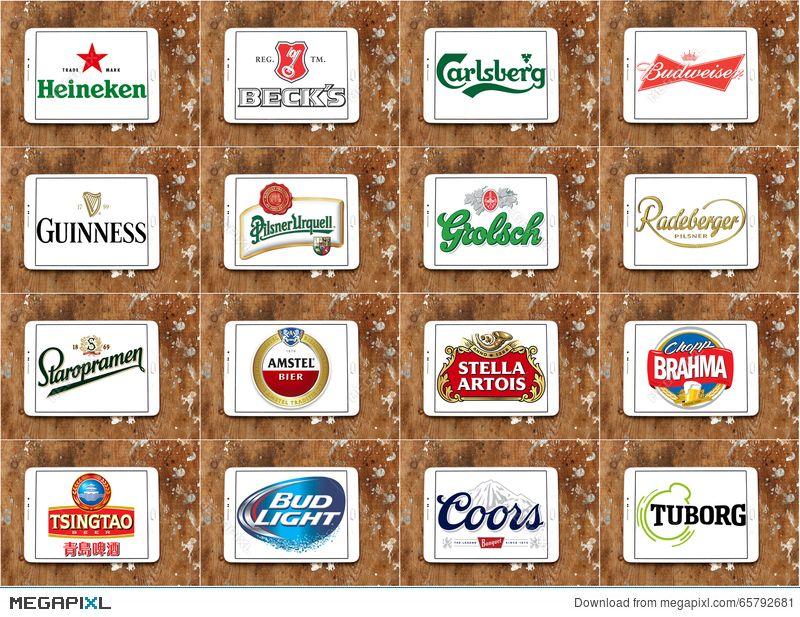 Famous Beer Logo - Top Famous Beer Brands And Logos Stock Photo 65792681 - Megapixl