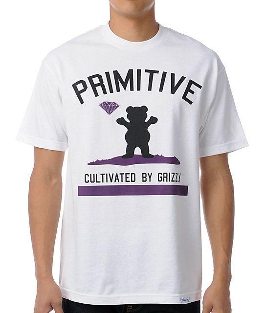 Primitive Grizzly Diamond Logo - Primitive x Grizzly x Diamond Cultivated White T-Shirt | Zumiez