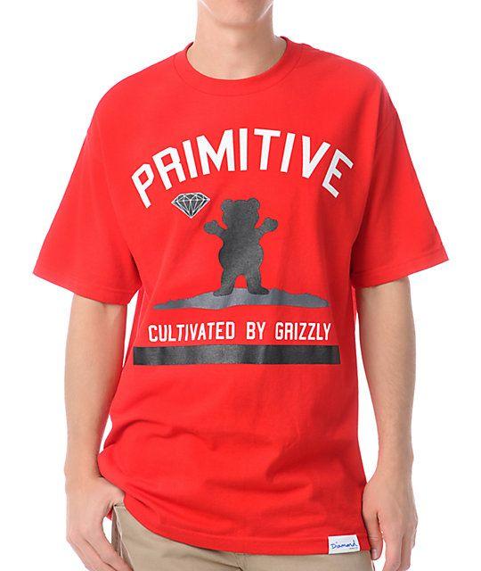 Primitive Grizzly Diamond Logo - Diamond X Grizzly X Primitive Cultivated Red T Shirt