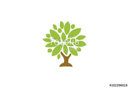 Brown and Green Logo - Big oak tree with brown trunk and green leaves crown logo