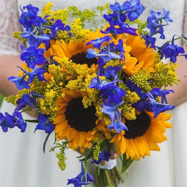 Blue and Yellow Flower Logo - Vibrant Blue and Yellow Flowers, Laura & Carl's Real Wedding