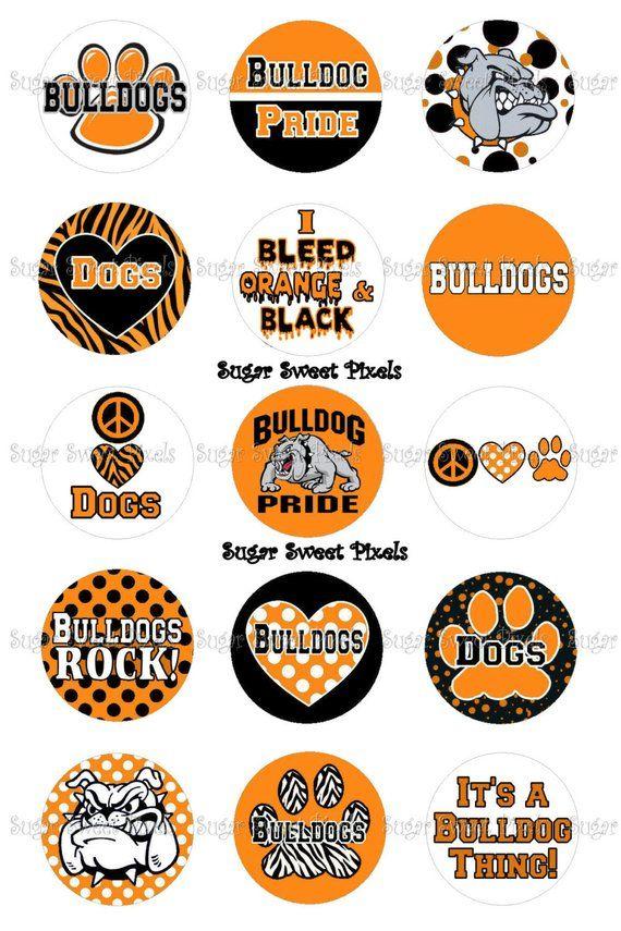 Orange and Black Bulldog Logo - INSTANT DOWNLOAD Orange Black Bulldogs School Mascot 1 inch