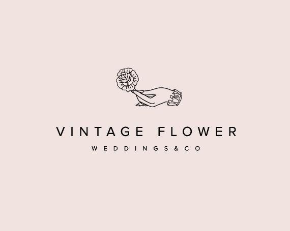 Vintage Professional Logo - PREMADE PROFESSIONAL LOGO Design - Vintage Flower Hand Wedding Logo -  Simple & Clean