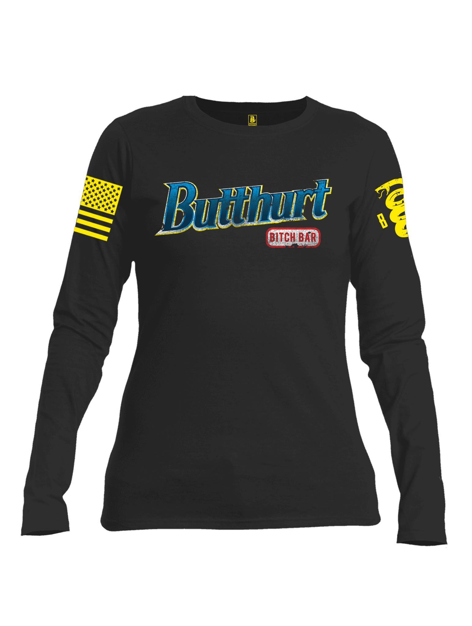 BR Clothing Logo - Battleraddle Butthurt Bitch Bar BR Logo Yellow Sleeve Print Womens