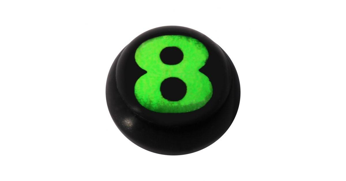 8 Green Ball Logo - Acrylic UV Black Ball for Tongue/Navel Piercing with Pool 8 Logo