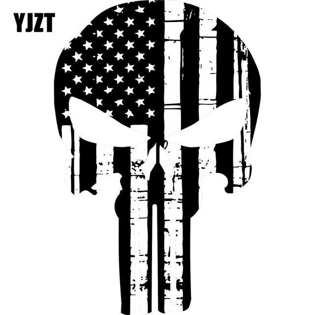 Black and White Punisher Logo - YJZT 9.7CM*15.2CM PUNISHER SKULL Black and White USA Flag Style ...