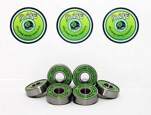 8 Green Ball Logo - Skateboard Bearings Pack of 8 GREEN SLIME ABEC 11 608RS Bearings
