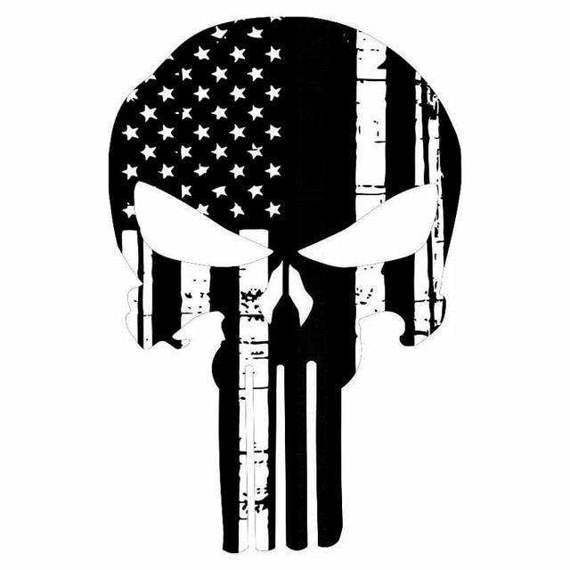 Black and White Punisher Logo - 11.6*17.7CM Personality Punisher Skull American Flag Car Stickers