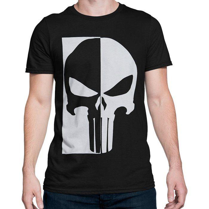 Black and White Punisher Logo - Punisher Black & White Skull Men's T Shirt