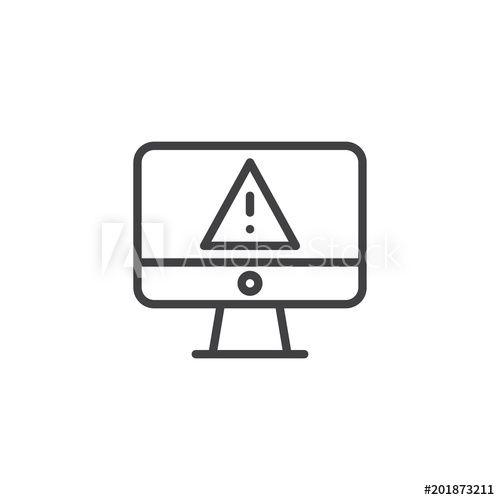 Simple Computer Logo - Computer screen with warning alert virus outline icon. linear style ...