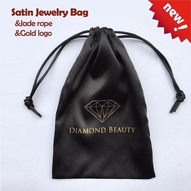 Custom Jewelry Logo - 100PCS Satin Drawstring Bag Silk Jewelry Pouch Jade Rope Custom Gold ...