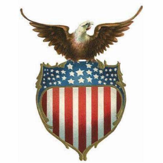 Eagle Standing On Shield Logo - American Bald Eagle, stars & stripe atop of shield Standing Photo