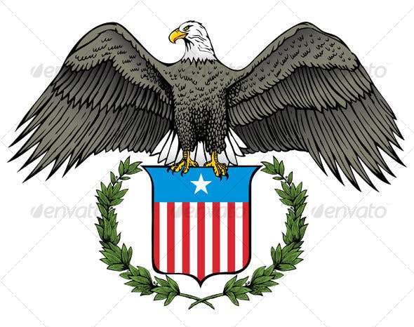 Eagle Standing On Shield Logo - American Eagle