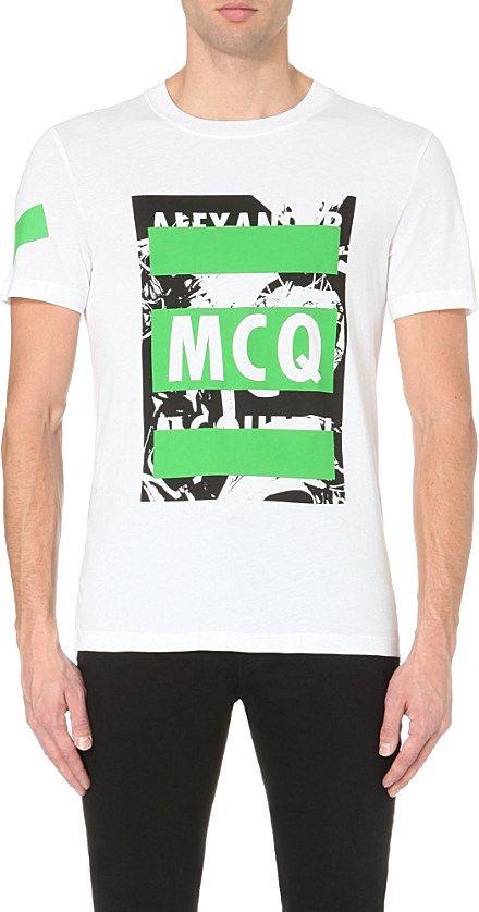 White and Green Block Logo - Lyst - McQ Block-print Logo Cotton-jersey T-shirt in Green for Men