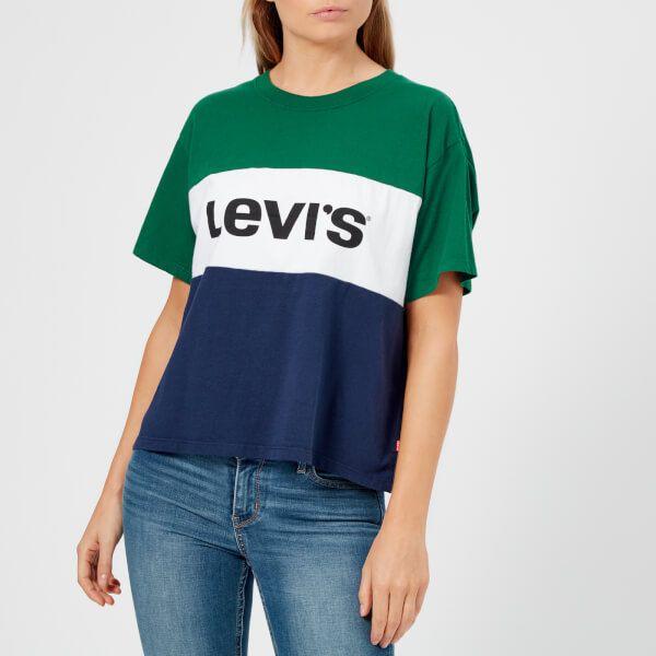 White and Green Block Logo - Levi's Women's Colour Block T Shirt White Womens