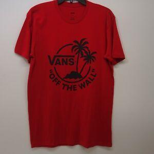 Vans Palm Tree Logo - New Mens Vans Off The Wall Red Palm Tree Crewneck Graphic Logo Tee T