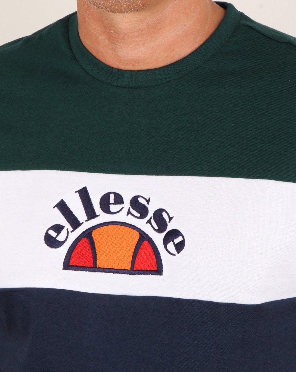 White and Green Block Logo - Ellesse Block T Shirt Navy, tee, Green, Gubbio, Blue, Mens