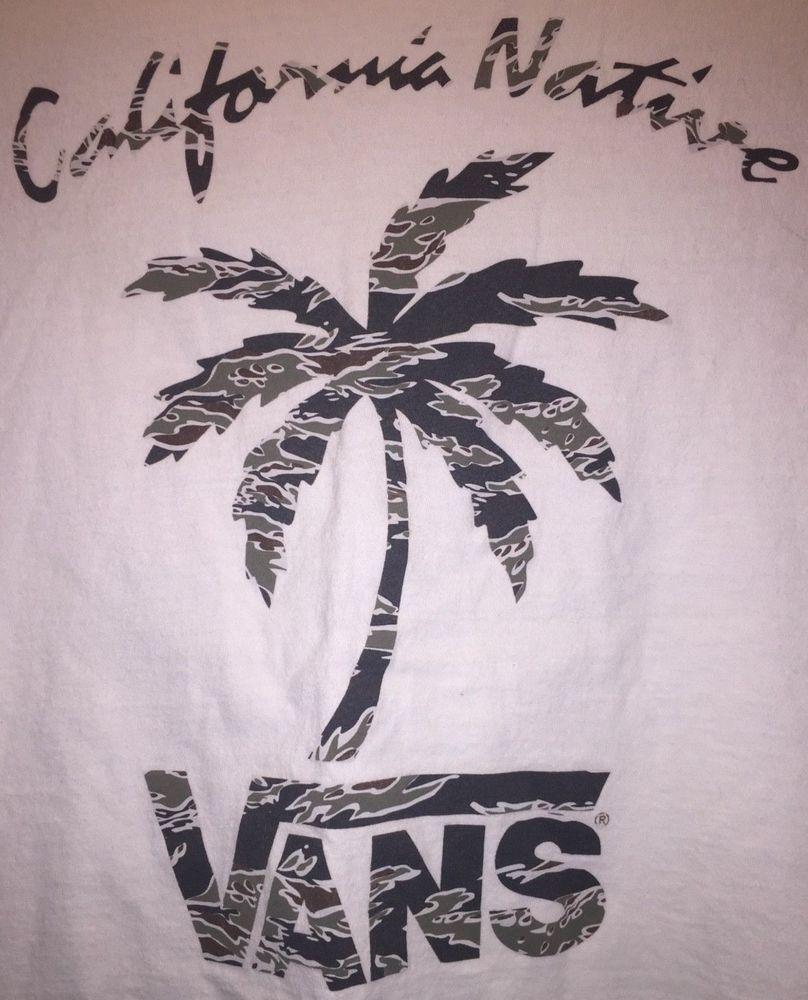 Vans Palm Tree Logo - Large White Awesome Camo Camouflage Vans TShirt Palm Tree Logo ...