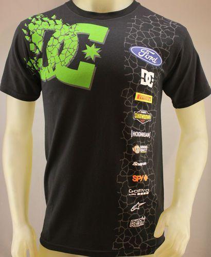 White and Green Block Logo - DC Shoes & Ken Block 43 Racing collaboration black T-shirt. Green DC ...