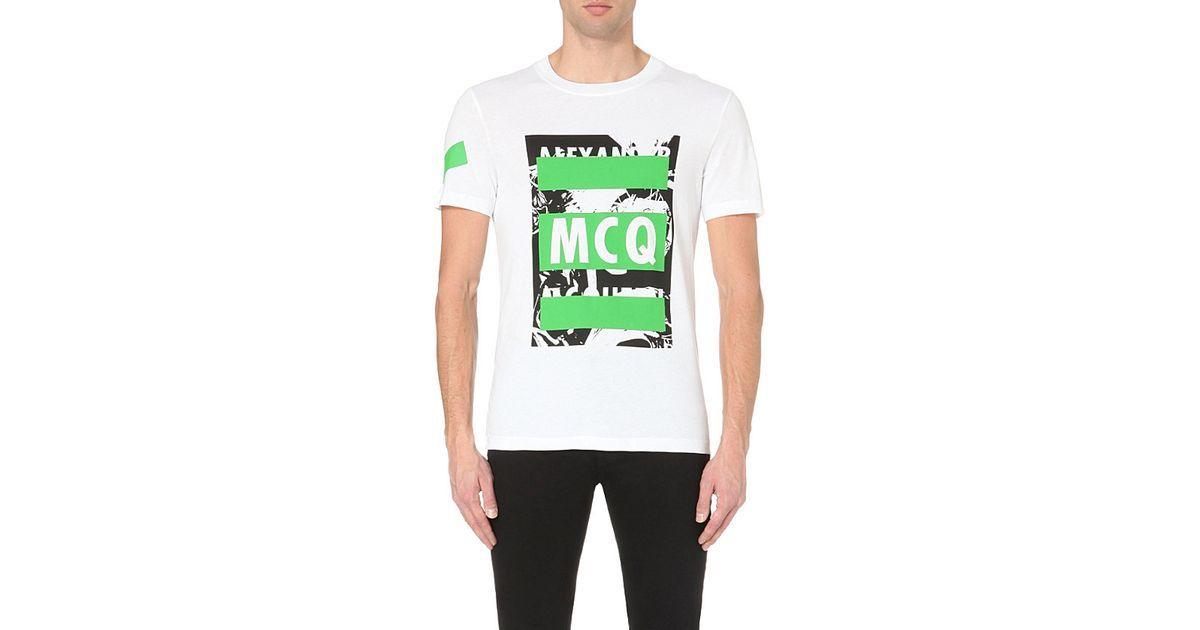 White and Green Block Logo - Lyst - McQ Block-print Logo Cotton-jersey T-shirt in Green for Men