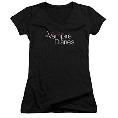 Small Vampire Logo - VAMPIRE DIARIES Black JUNIORS V NECK Babydoll T