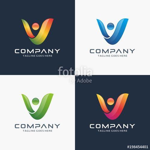 Modern V Logo - Abstract letter V logo design with dot. Modern 3D logo. Stock image