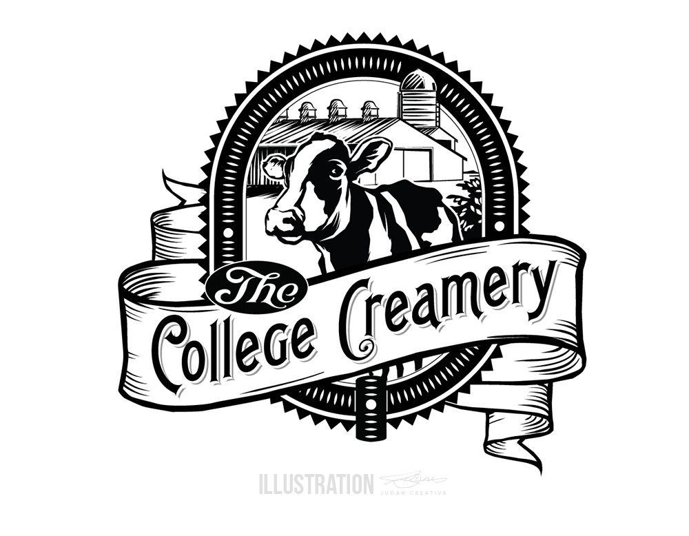 Illustration Logo - Logo Design - College Creamery - Judah Creative