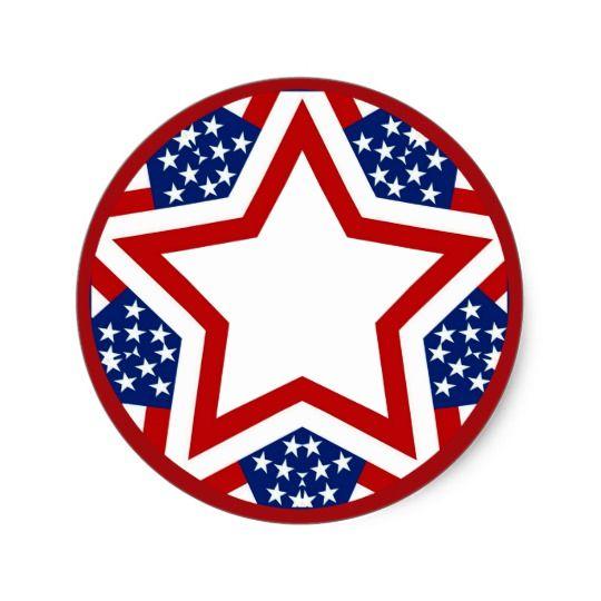 White with Blue Circle Logo - Red White & Blue Star Design to Add Text Classic Round Sticker ...